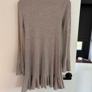 Ribbed Knit Dress with Flared Sleeves